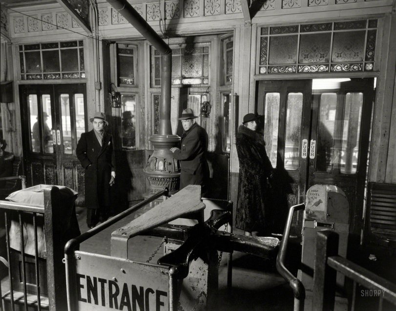 Feb. 6, 1936. "El station, Sixth and Ninth Avenue lines, downtown side, 72nd Street and Columbus Avenue, Manhattan." The WiFi is down, but we do have heat! 8x10 gelatin silver print by Berenice Abbott, Federal Art Project. View full size.
