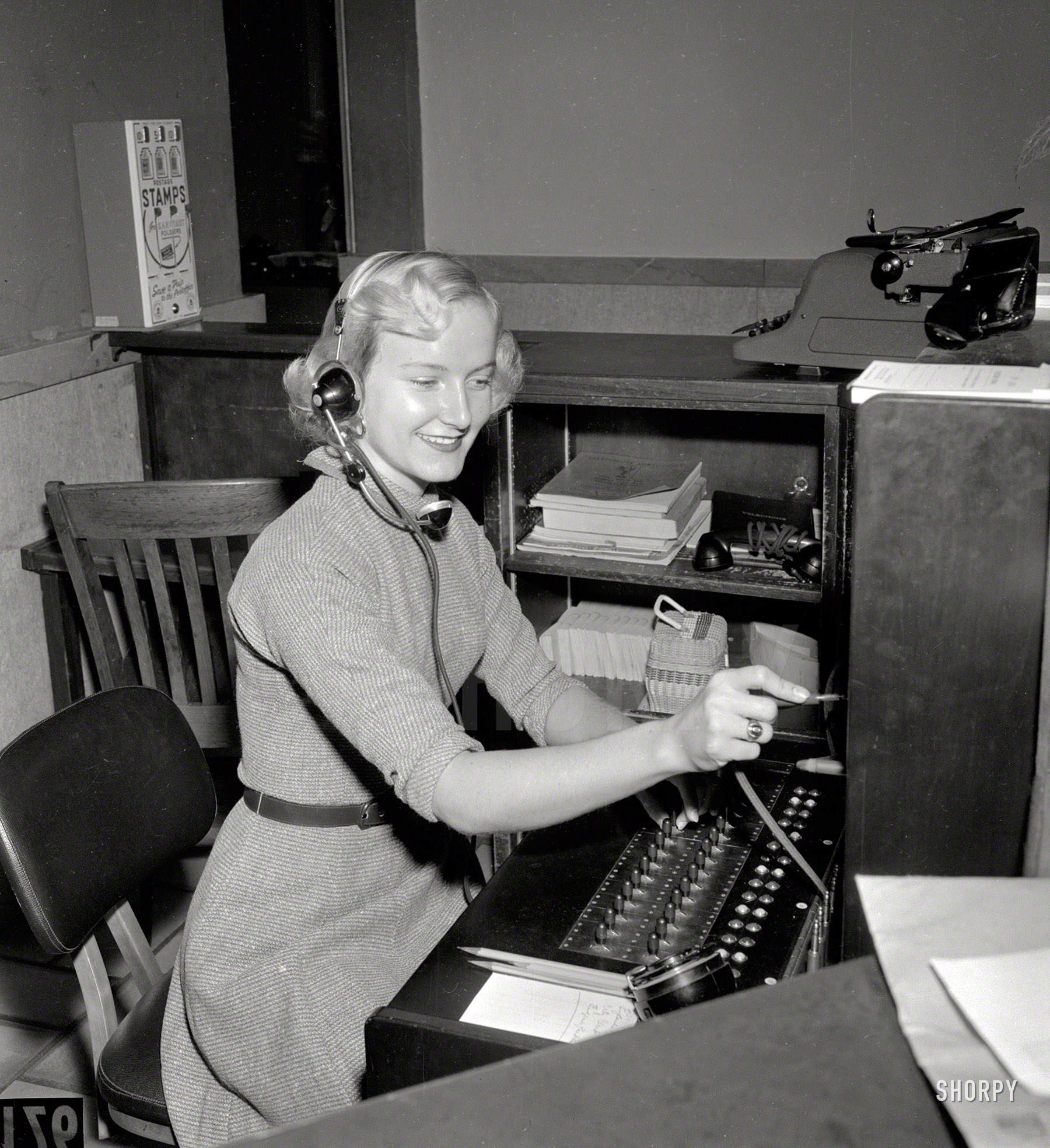 Circa 1955 in Columbus, Georgia. "Switchboard" is all it says here. Smile so they can hear it! 4x5 acetate negative from the News Archive. View full size.