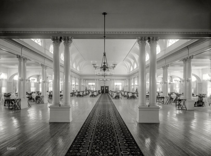 Palm Beach, 1894. "Dining room, Hotel Royal Poinciana." At the time, Henry Flagler's giant hotel was the largest building in Florida. 8x10 inch glass negative by William Henry Jackson, Detroit Publishing Co. View full size.

