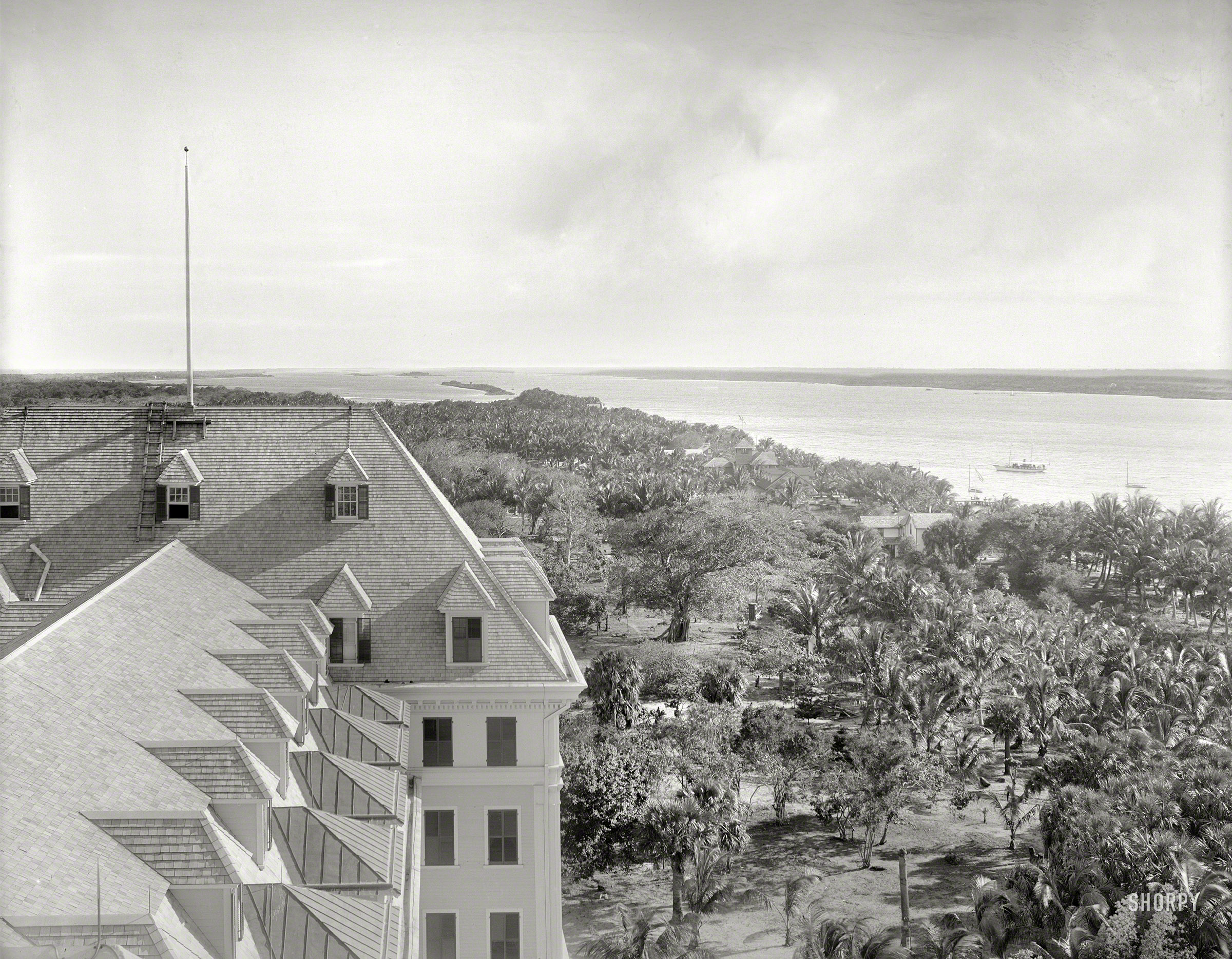 Palm Beach, Florida, circa 1897. "Lake Worth, south from the Royal Poinciana Hotel." 8x10 inch glass negative by William Henry Jackson. View full size.