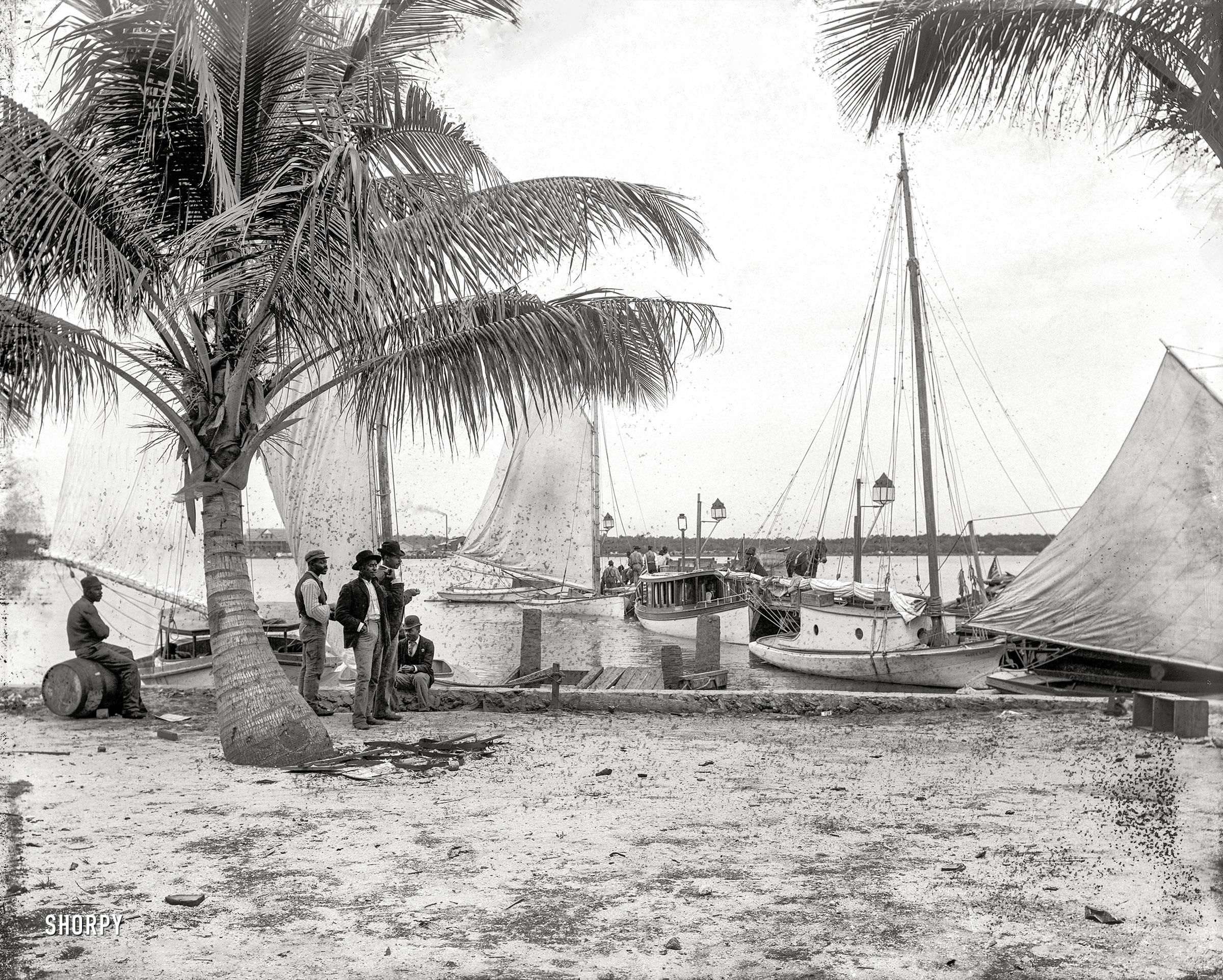 Florida circa 1897. "The landing at Palm Beach." 8x10 inch dry plate glass negative by William Henry Jackson, Detroit Photographic Company. View full size.