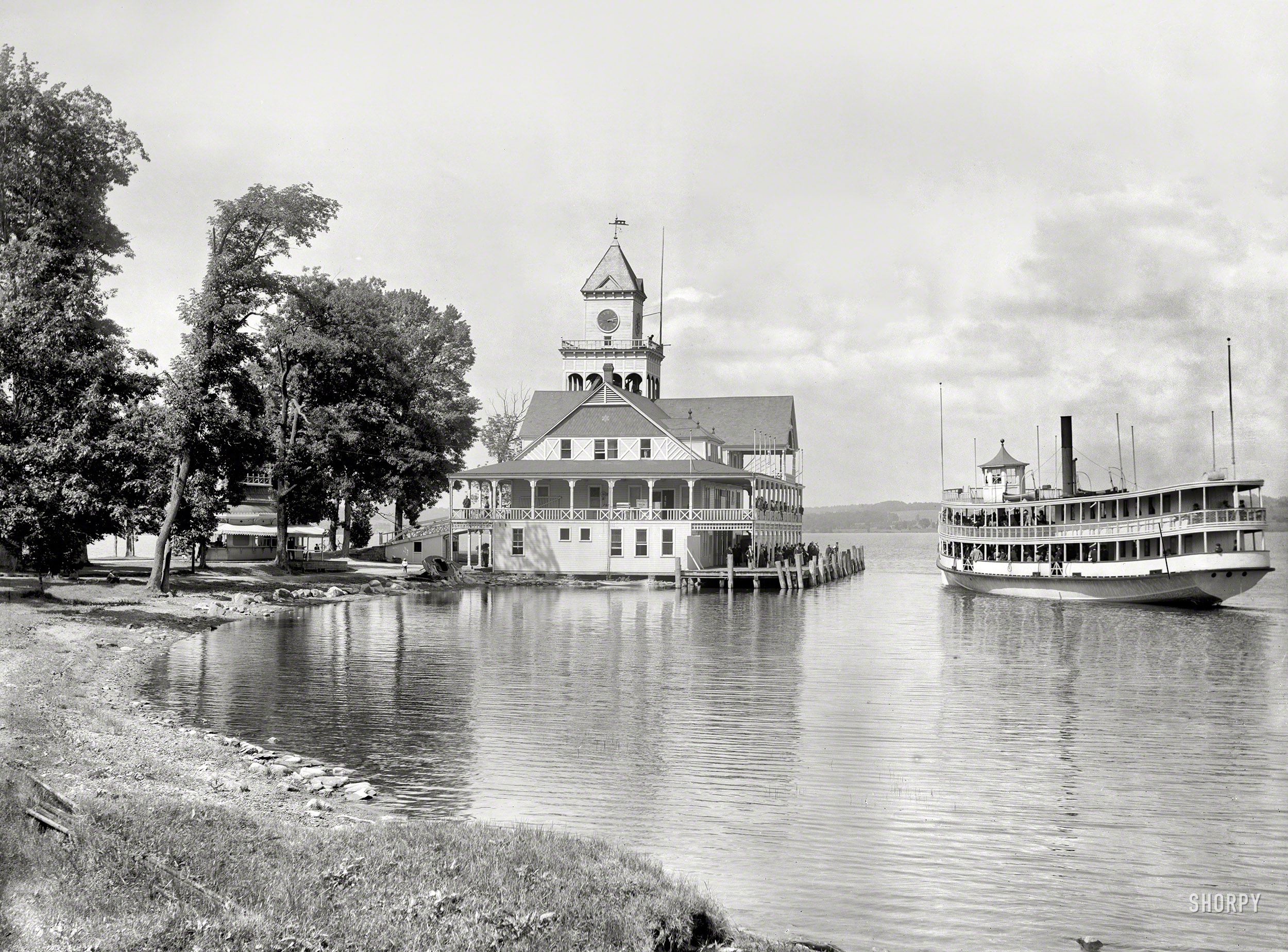 Chautauqua County, New York, circa 1899. "Steamer landing, Lake Chautauqua." 8x10 inch dry plate glass negative, Detroit Publishing Company. View full size.