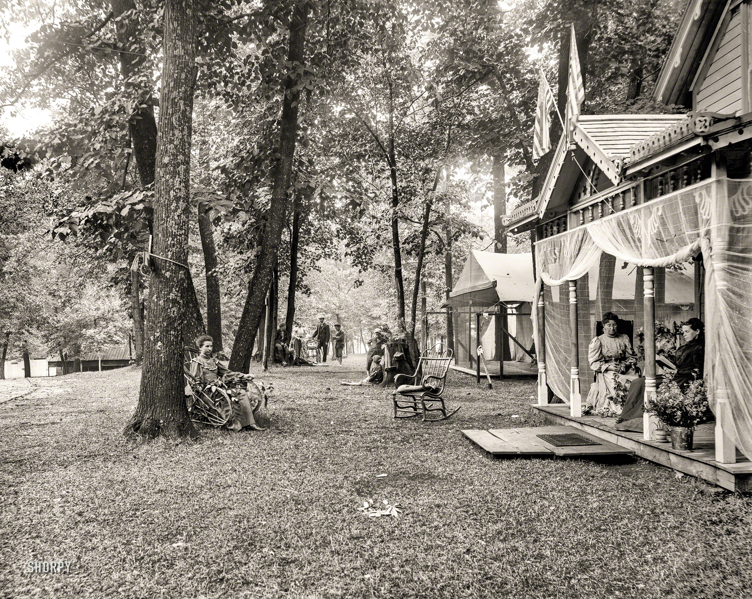 Waseca, Minnesota, circa 1899. "Chautauqua grounds -- cottages at Maplewood." 8x10 inch dry plate glass negative, Detroit Publishing Company. View full size.
