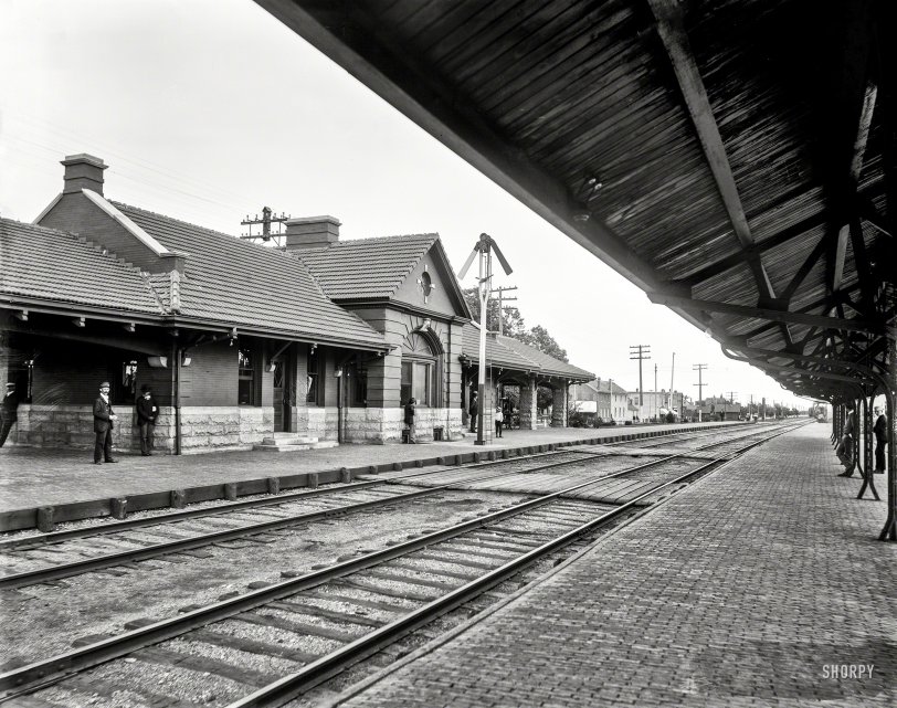 Circa 1899. "Chicago &amp; North Western Railway station, Elmhurst, Ill." 8x10 inch dry plate glass negative, Detroit Publishing Company. View full size.
