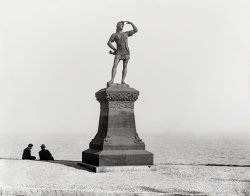 LEIF THE DISCOVERER
SON OF ERIK
WHO SAILED FROM ICELAND
AND LANDED ON THIS CONTINENT
A.D. 1000
The shores of Lake Michigan circa 1899. "Leif Erikson statue, Milwaukee, Wisconsin." 8x10 inch dry plate glass negative. View full size.