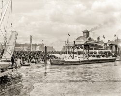 The Mississippi River circa 1900. "Mardi Gras, New Orleans. Awaiting Rex on the levee." 8x10 inch dry plate glass negative, Detroit Publishing Co. View full size.