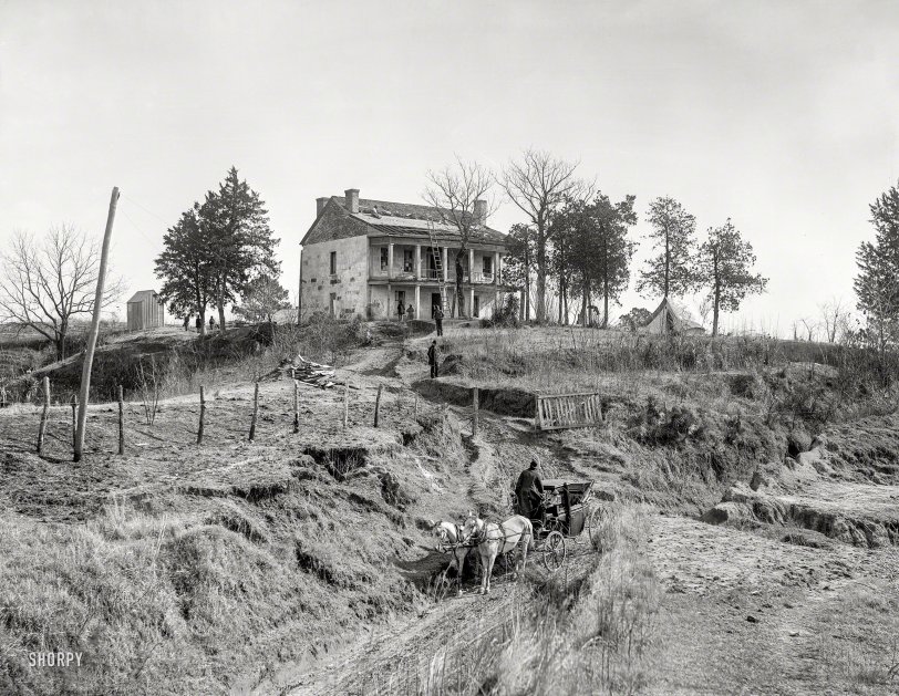 Vicksburg, Mississippi, circa 1890s. "Pemberton's Headquarters." John C. Pemberton (U.S.A., C.S.A., 1814-1881) was the Confederate general noted for his surrender in the Siege of Vicksburg. 8x10 inch glass negative. View full size.
