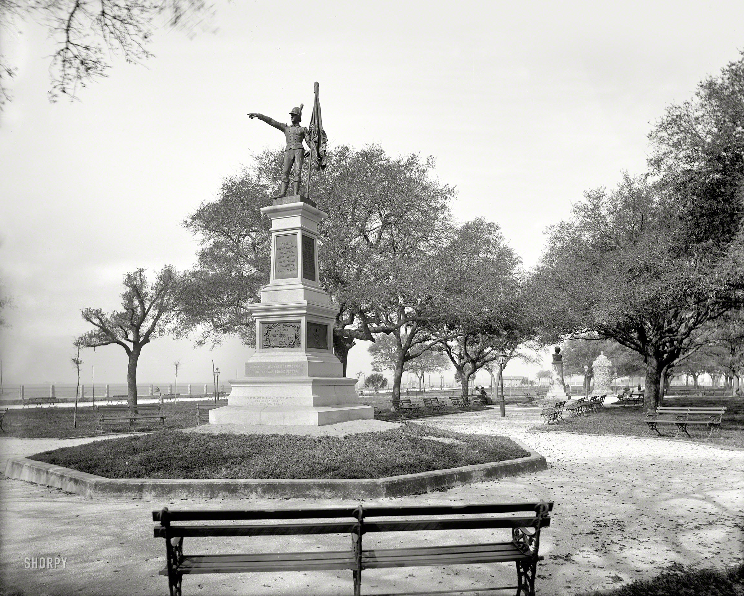 Charleston circa 1900. "Sergeant Jasper monument, White Point Garden." 8x10 inch dry plate glass negative, Detroit Photographic Company. View full size.