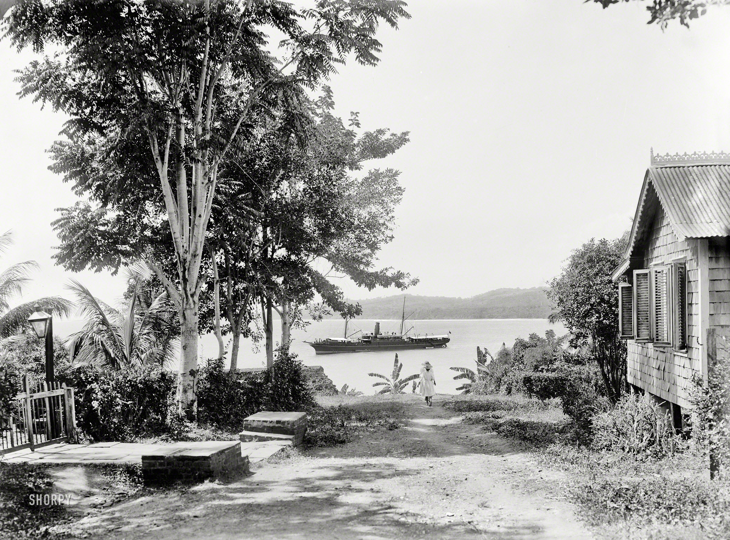 Circa 1905. "Scarborough Bay, Trinidad & Tobago." 8x10 inch dry plate glass negative, Detroit Publishing Company. View full size.