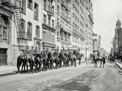 New York circa 1905. "Police Parade -- Squad of mounted police." 8x10 inch dry plate glass negative, Detroit Publishing Company. View full size.