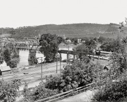 Tioga County, New York, circa 1901. "General view -- Owego, N.Y., and Susquehanna River." 8x10 inch dry plate glass negative, Detroit Photographic Company. View full size.