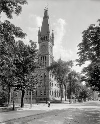 Scranton, Pennsylvania, circa 1901. "Municipal Building, Washington Avenue and Mulberry Street."  8x10 inch dry plate glass negative. View full size.