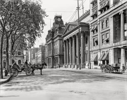 Circa 1901. "St. James Street, Montreal, Quebec." 8x10 inch dry plate glass negative by William Henry Jackson, Detroit Photographic Company. View full size.