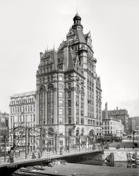 Circa 1901. "Pabst Building, Milwaukee." The yeasty architectural confection seen earlier here and here. 8x10 inch dry plate glass negative, Detroit Photographic Company. View full size.