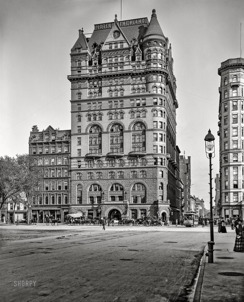 New York, 1900. "Hotel Netherland, Fifth Avenue and 59th Street." Our sixth look at this historic hostelry. 8x10 inch glass negative, Detroit Photographic Company. View full size.