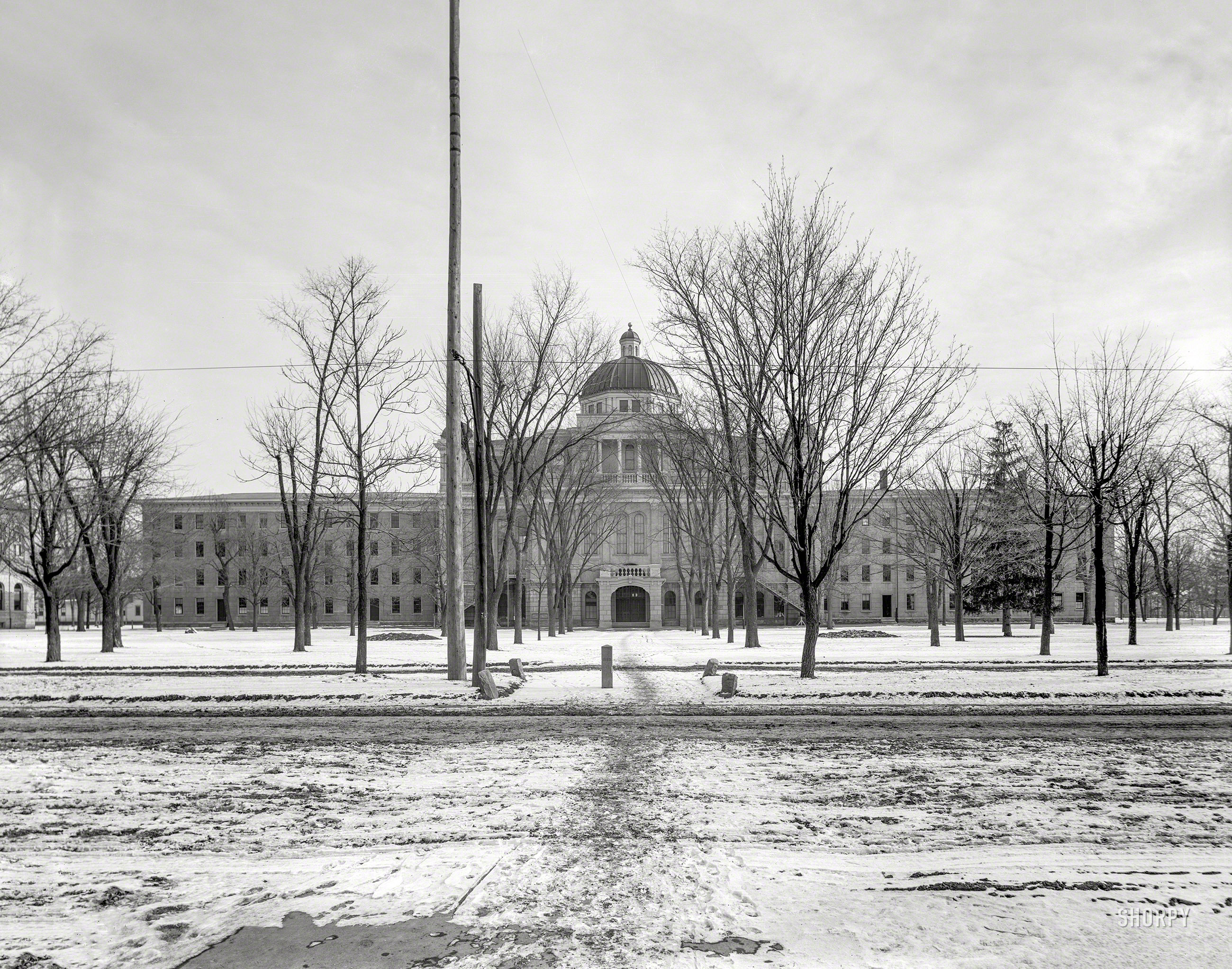 Circa 1900. "University Hall, University of Michigan, Ann Arbor." 8x10 inch dry plate glass negative, Detroit Publishing Company. View full size.