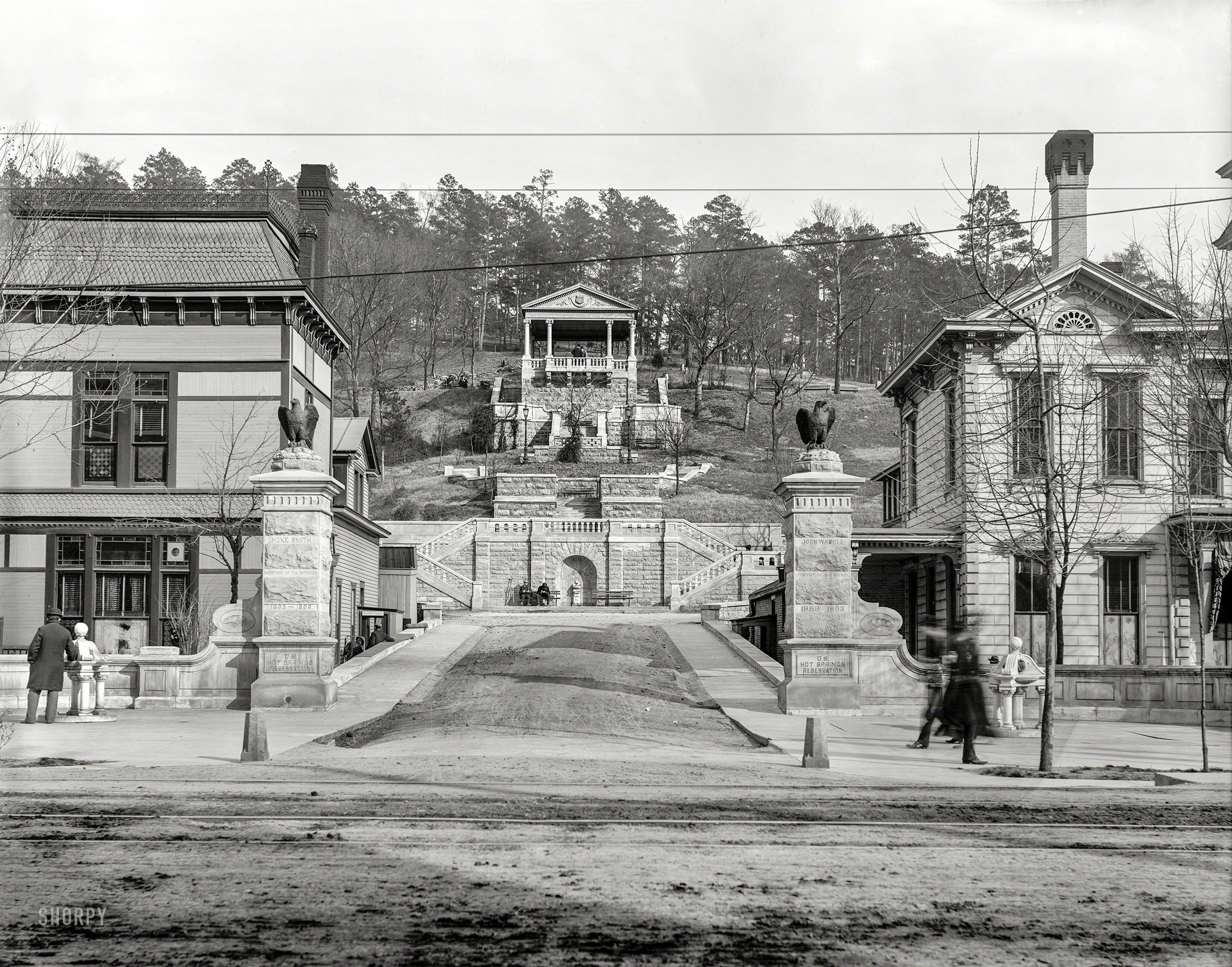 Circa 1900. "Entrance, Government Reservation, Hot Springs, Arkansas." 8x10 inch dry plate glass negative, Detroit Publishing Company. View full size.
