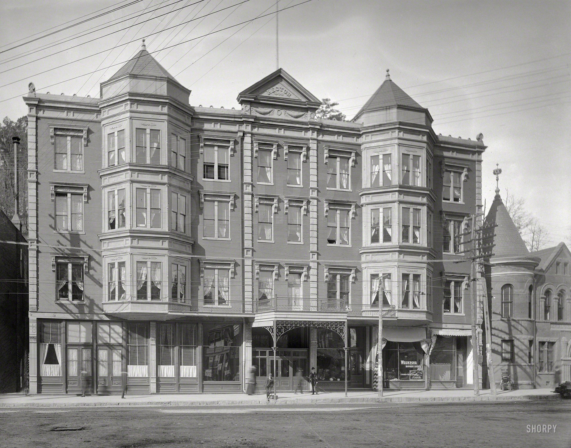 Circa 1905. "Waukesha Hotel and Rector Bath House -- Hot Springs, Arkansas." 8x10 inch dry plate glass negative, Detroit Publishing Company. View full size.