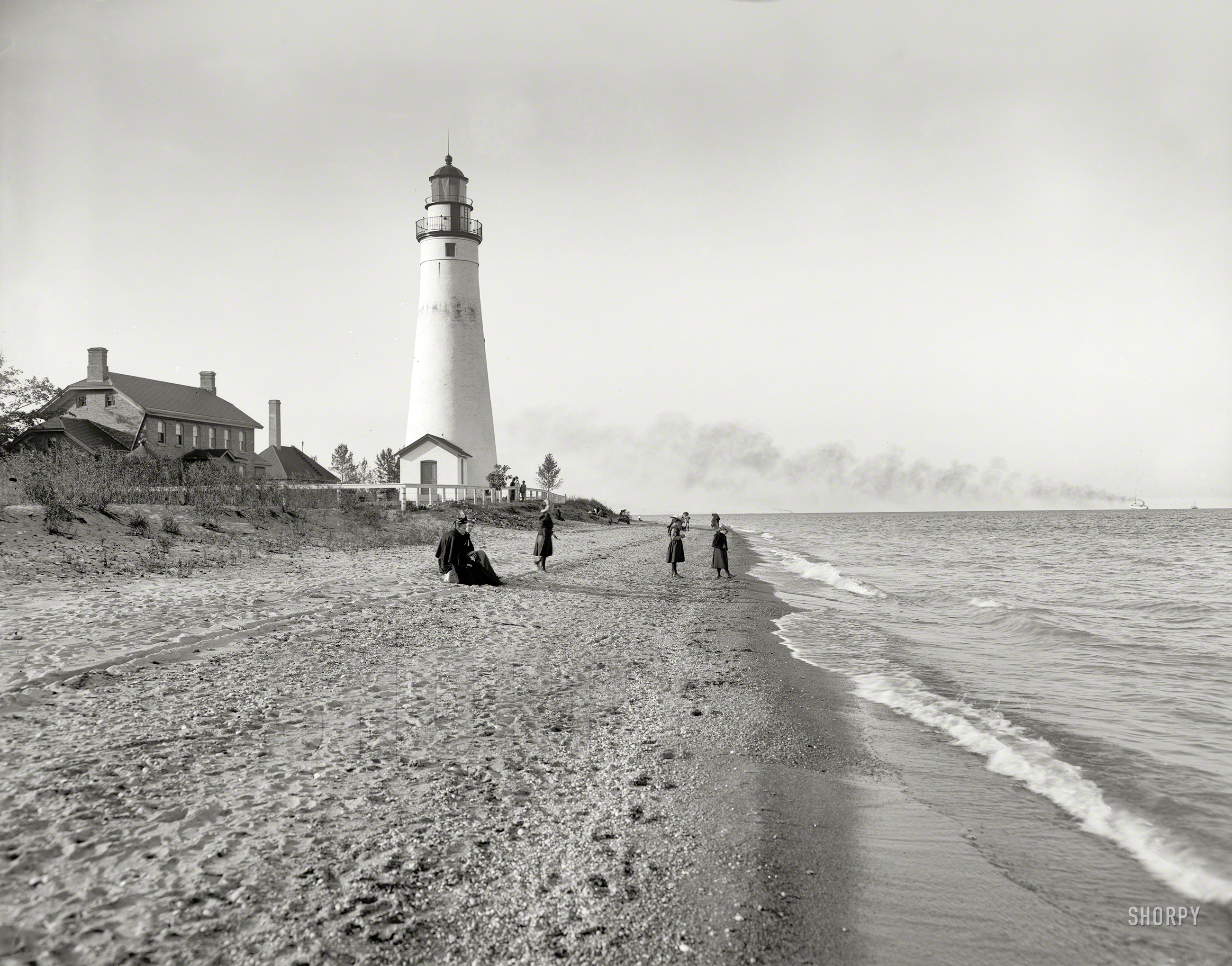 Circa 1901. "Gratiot Light, Port Huron, Michigan." A great lighthouse on a Great Lake! 8x10 inch glass negative, Detroit Publishing Company. View full size.