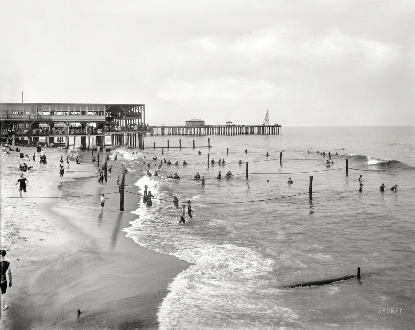 The Jersey Shore circa 1901. "The Beach at Asbury Park." 8x10 inch dry plate glass negative, Detroit Publishing Company. View full size.
