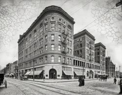 Norfolk, Virginia, 1902. "Monticello Hotel, Granby Street and City Hall Avenue." 8x10 inch glass negative by William Henry Jackson. View full size.