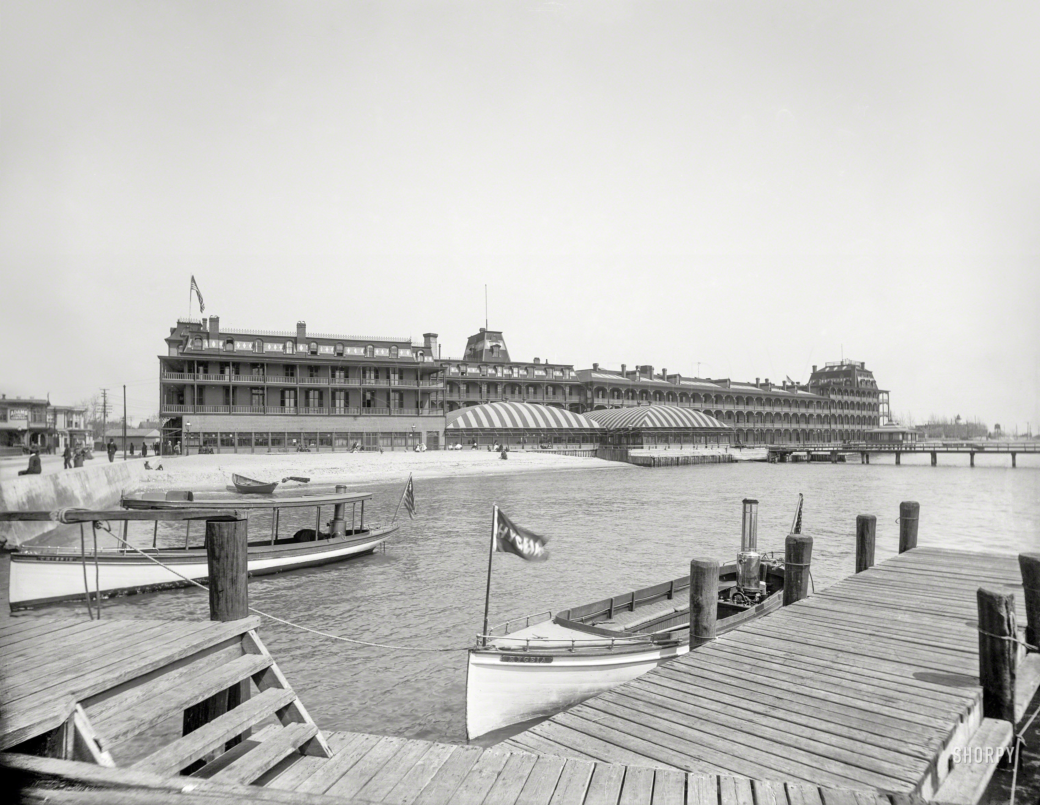 Hampton Roads, Virginia, circa 1895. "Hygeia Hotel, Old Point Comfort." 8x10 inch dry plate glass negative by William Henry Jackson. View full size.