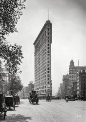 New York circa 1903. "Flat-Iron Building, Fifth Avenue and Broadway." 8x10 inch dry plate glass negative, Detroit Publishing Company. View full size.
