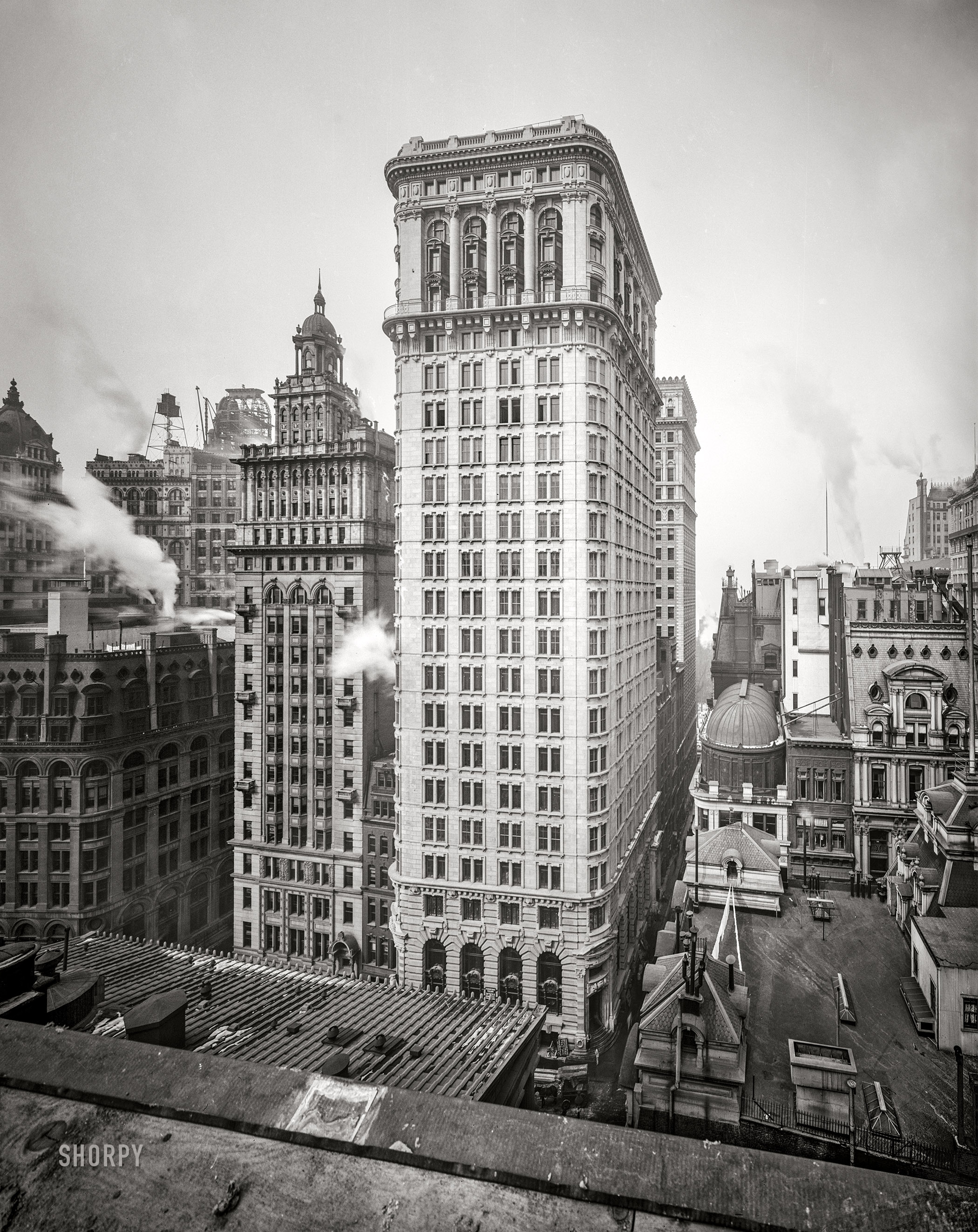 Lower Manhattan circa 1903. "Hanover National Bank Bldg., New York City." 8x10 inch dry plate glass negative, Detroit Photographic Company. View full size.