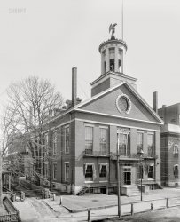 1903. "City Hall -- Nashua, New Hampshire." Where municipal eagles perch. 8x10 inch dry plate glass negative, Detroit Photographic Company. View full size.