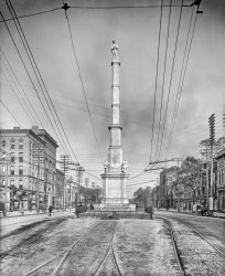 1903. "Confederate monument -- Augusta, Georgia." Johnny Reb in a wire web. 8x10 inch dry plate glass negative, Detroit Photographic Company. View full size.