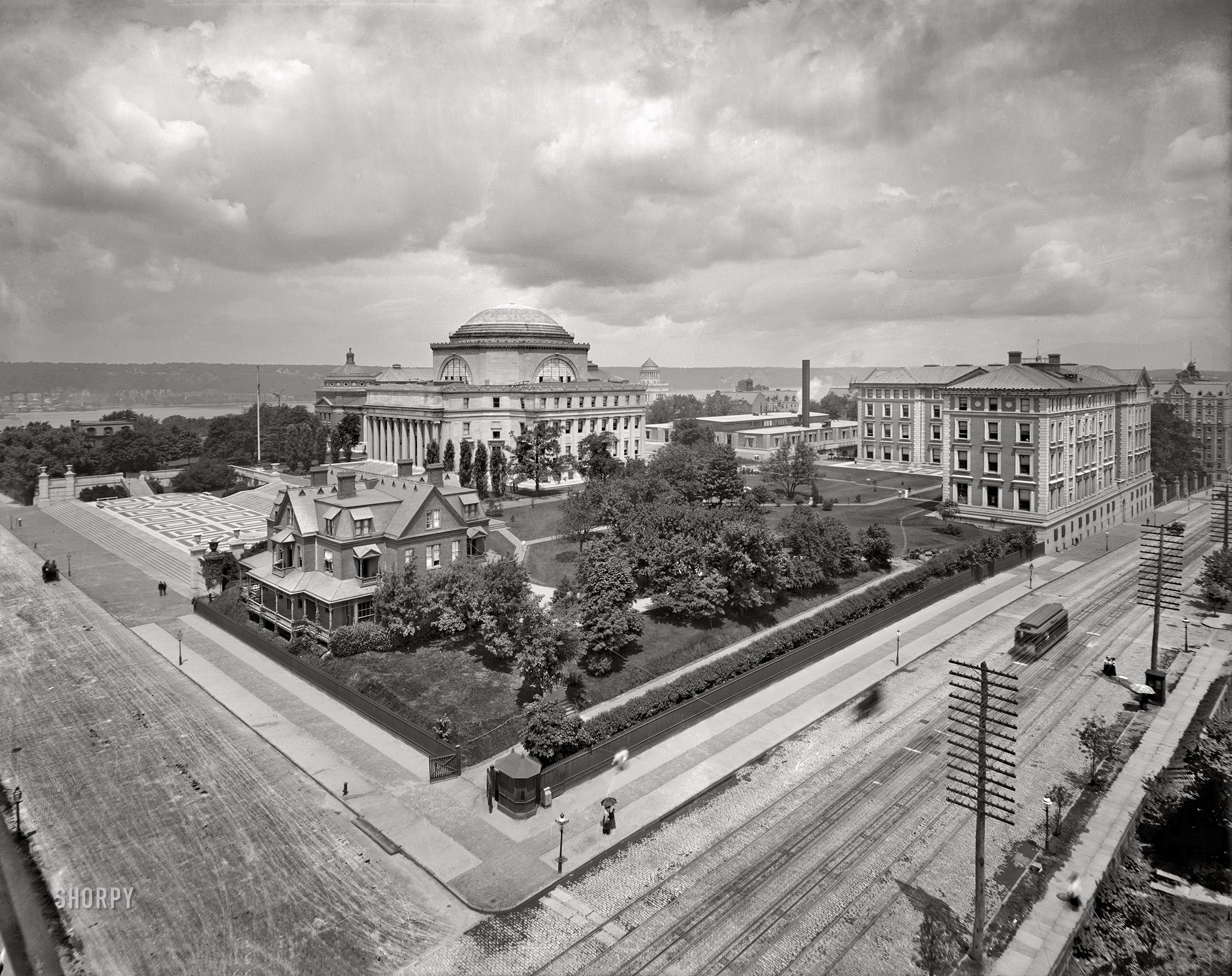 New York, 1903. "Columbia University and the Hudson River." 8x10 inch dry plate glass negative, Detroit Photographic Company. View full size.