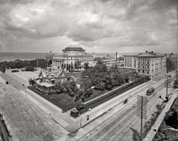 New York, 1903. "Columbia University and the Hudson River." 8x10 inch dry plate glass negative, Detroit Photographic Company. View full size.