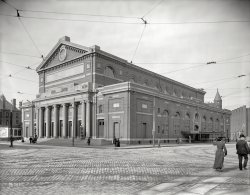 Circa 1903. "Symphony Hall -- Boston, Mass." And yet another sign advertising The Great Creatore and his Italian Band. 8x10 glass negative. View full size.