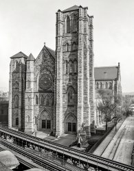 Circa 1905. "Cathedral of the Holy Cross, Boston, Massachusetts." 8x10 inch dry plate glass negative, Detroit Publishing Company. View full size.