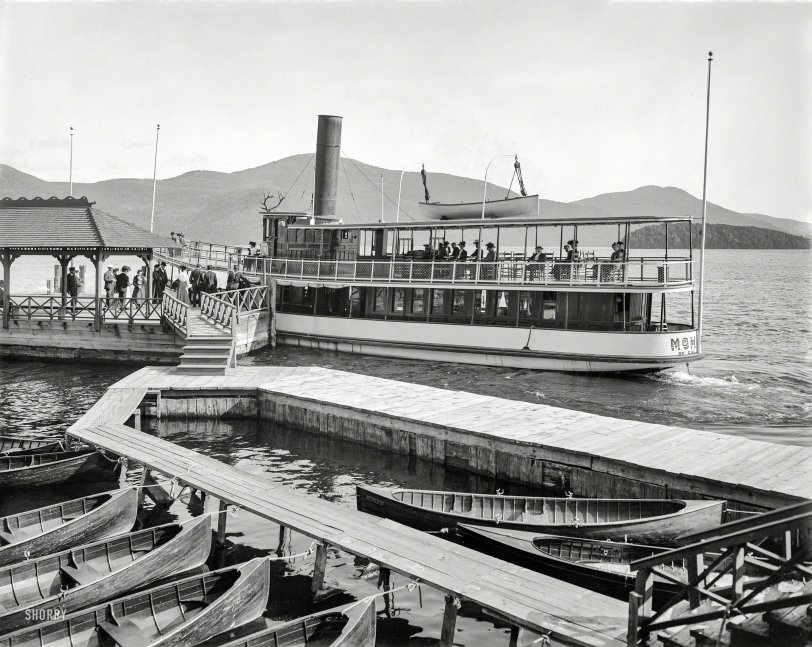 1904. "Sagamore Hotel dock, Green Island, Lake George, N.Y." 8x10 inch dry plate glass negative, Detroit Publishing Company. View full size.