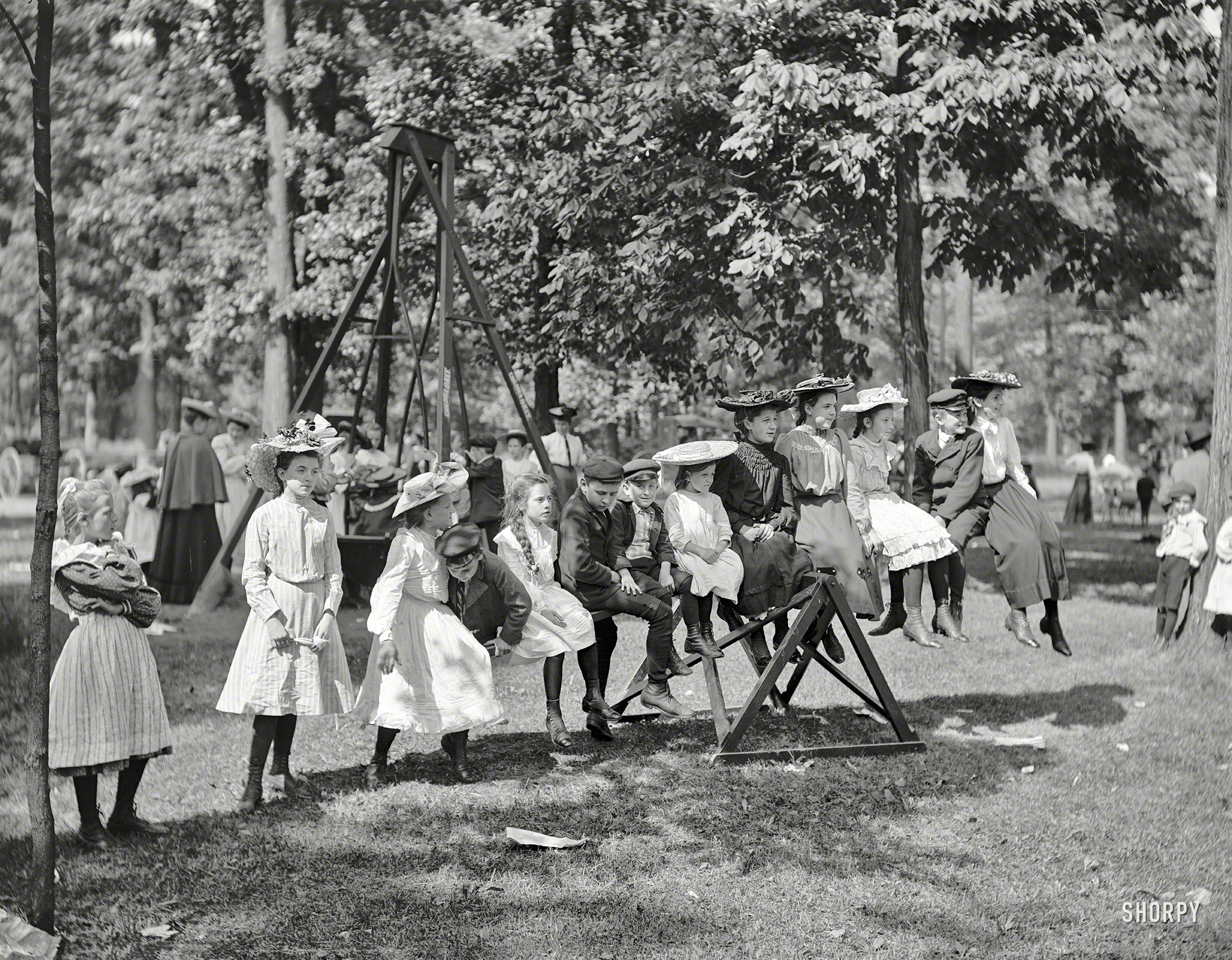 Detroit ca. 1903. "Children's playground, Belle Isle Park." Please note: CHILDREN ONLY. 8x10 glass negative, Detroit Publishing Company. View full size.