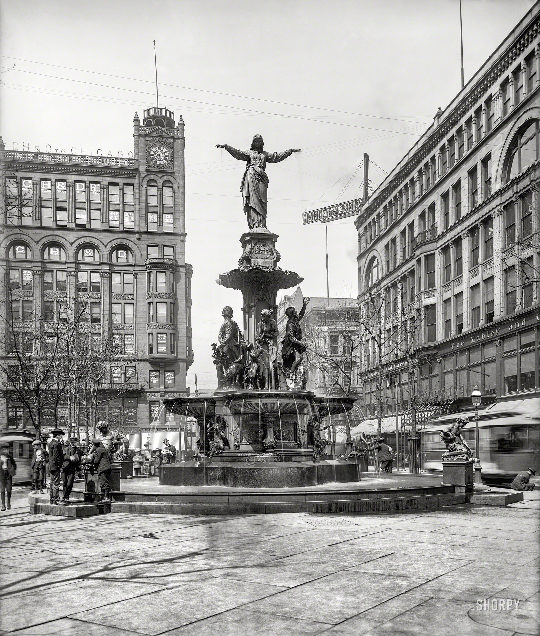 1904. "Tyler Davidson Fountain ('The Genius of Water'), Cincinnati, O." 8x10 inch dry plate glass negative, Detroit Photographic Company. View full size.