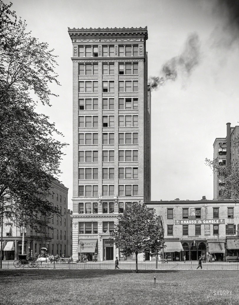 Circa 1905. "New Harrison Building, South High Street, Columbus, O." 8x10 inch dry plate glass negative, Detroit Publishing Company. View full size.
