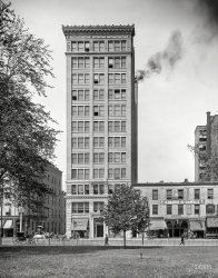 Circa 1905. "New Harrison Building, South High Street, Columbus, O." 8x10 inch dry plate glass negative, Detroit Publishing Company. View full size.
Cash is KingI spy at the extreme right of the photo a National Cash Register Store and there are some examples of the brass registers in the windows. They are gorgeous machines and National Cash Registers were made in Dayton Ohio. I picked up one of these antique brass beauties this week for my little shop. It still works perfectly, needs no electricity, made in the U.S.A. and is quite the conversation piece. It weighs a about 120 lbs. In this day of plastic registers, I seriously doubt any of our modern ones will be around 100+ years later. 
(The Gallery, DPC)