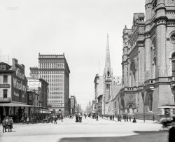 1904. "North Broad Street, Philadelphia. Masonic Temple and Arch Street Methodist Church, north from City Hall." 8x10 inch glass negative, Detroit Photographic Company. View full size.