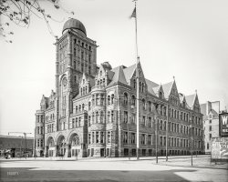1904. "Boys' High School, Philadelphia." Our titillating title comes from the Star Burlesquers billboard far right. 8x10 inch glass negative. View full size.