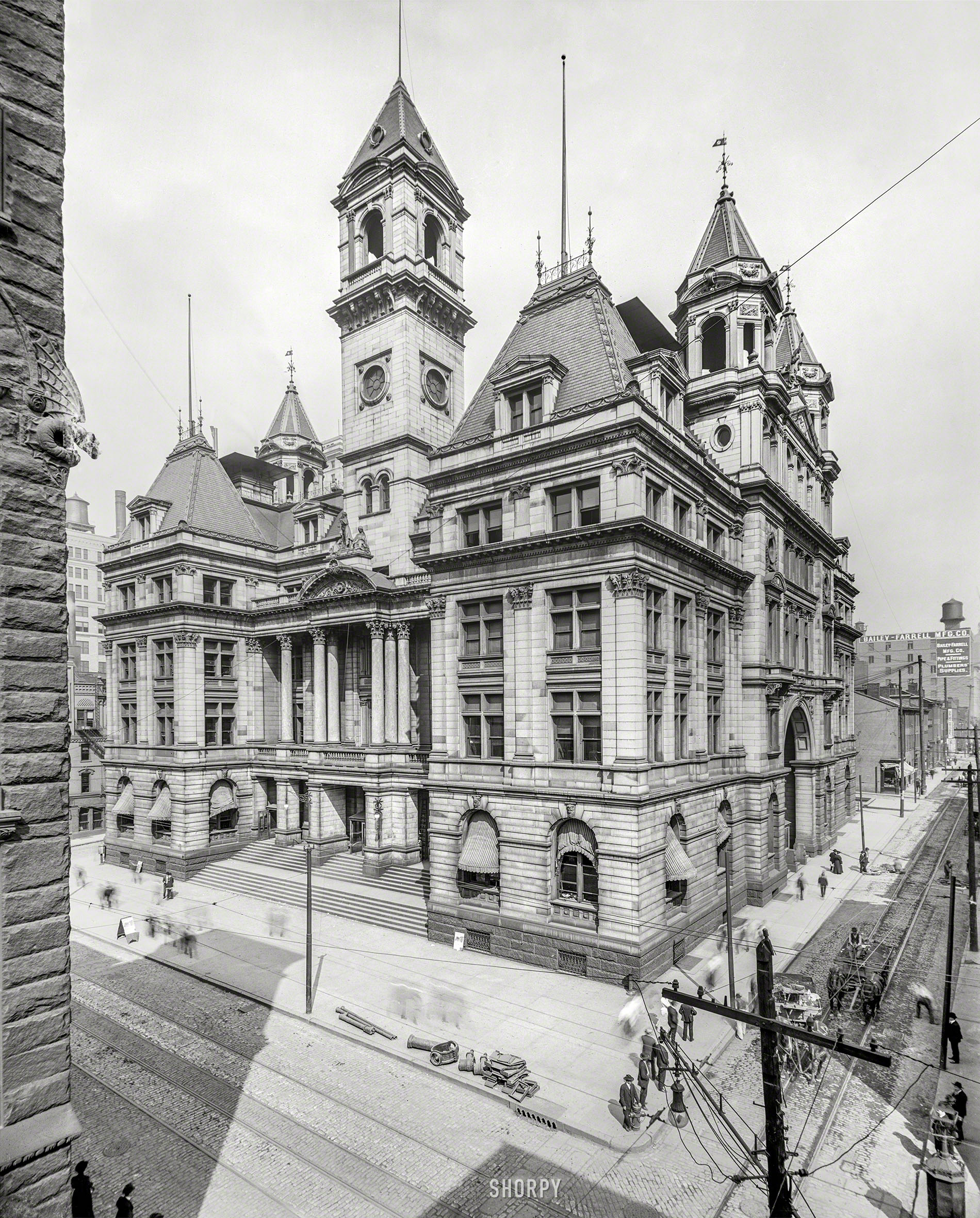Pittsburgh circa 1904. "Post Office, Fourth Avenue and Smithfield Street." 8x10 inch dry plate glass negative, Detroit Photographic Company. View full size.