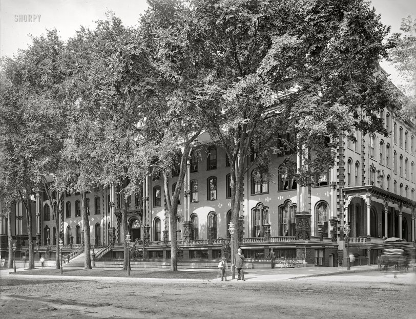 Saratoga Springs, New York, 1904. "United States Hotel, Broadway at Division Street." 8x10 inch dry plate glass negative, Detroit Photographic Company. View full size.