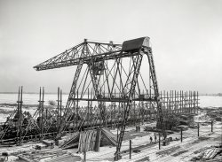 Ecorse, Michigan, circa 1905. "Gantry crane, Great Lakes Engineering Works." 8x10 inch glass negative, Detroit Photographic Company. View full size.