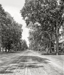 Keene, New Hampshire, circa 1905. "Main Street, looking north." The portrait version of this earlier view. 8x10 inch dry plate glass negative, Detroit Photographic Company. View full size.