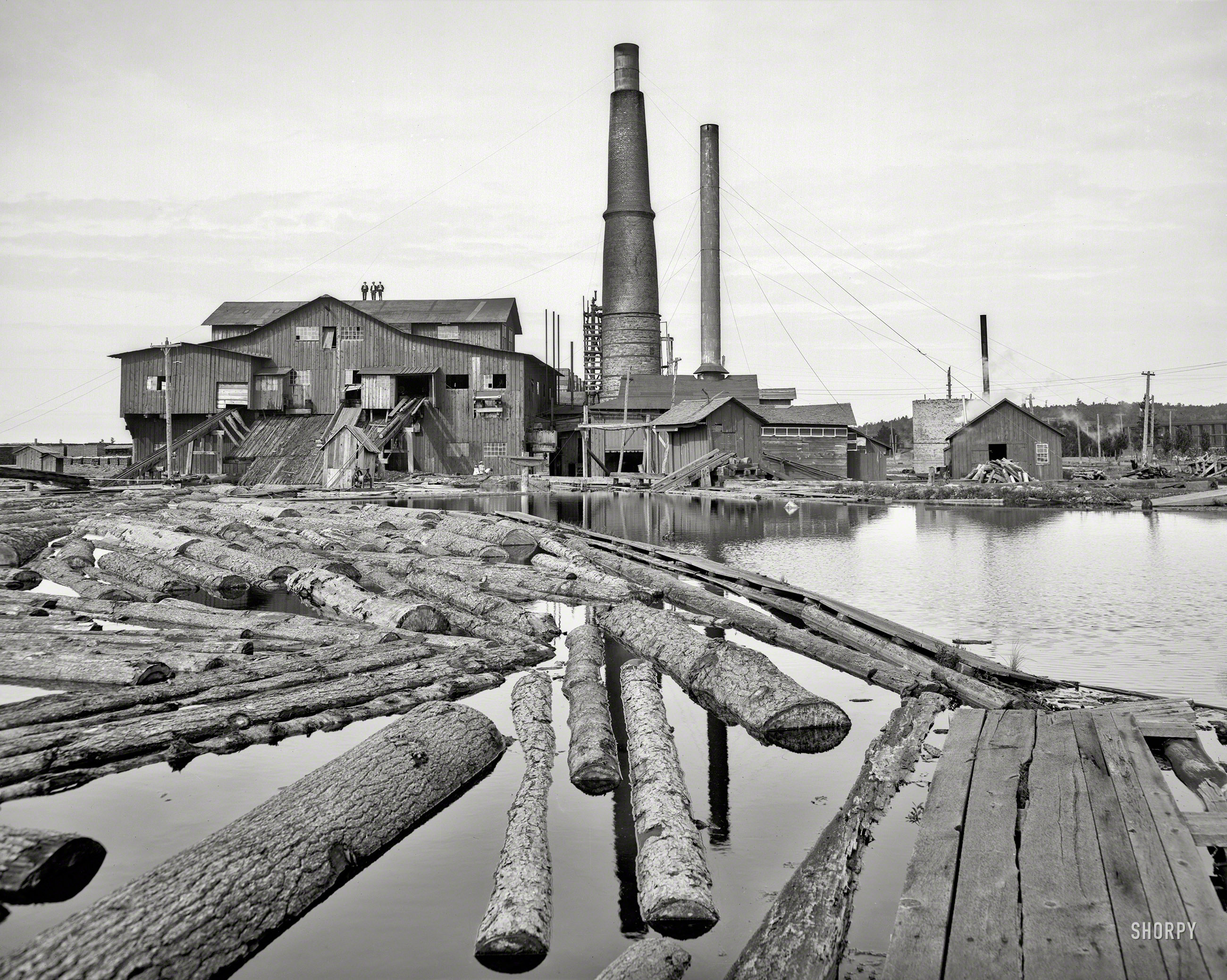 Circa 1905. "Dead River sawmill, Marquette, Michigan." 8x10 inch dry plate glass negative, Detroit Photographic Company. View full size.
