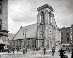 Circa 1904. "Trinity Church, Toledo, O." At the intersection of Adams and St. Clair streets. 8x10 inch dry plate glass negative, Detroit Photographic Company. View full size.