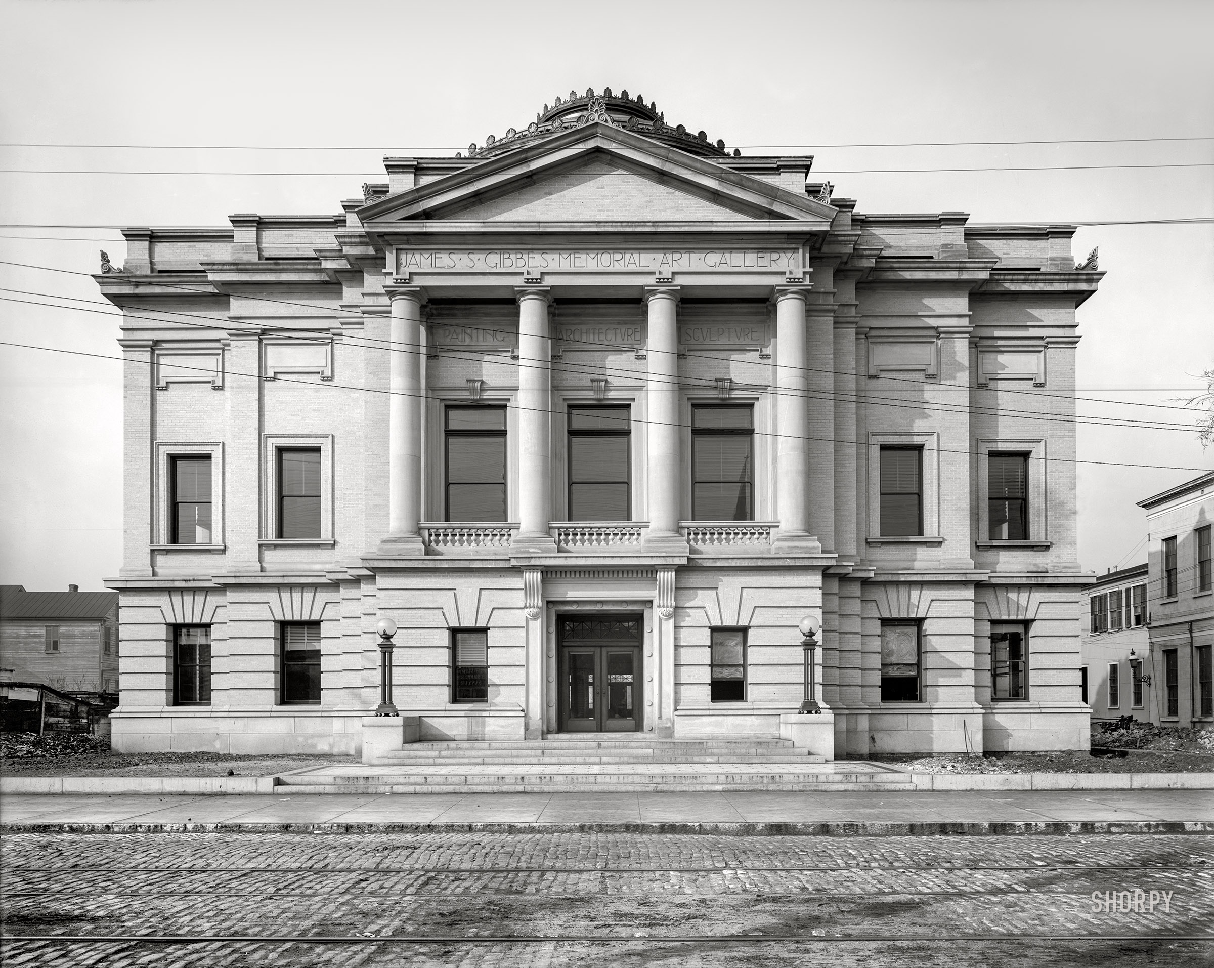 Charleston, South Carolina, 1905. "Gibbes Memorial Art Gallery, Meeting Street." 8x10 inch dry plate glass negative, Detroit Photographic Company. View full size.