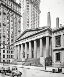 New York circa 1905. "U.S. Sub-Treasury (Federal Hall), Wall Street." 8x10 inch dry plate glass negative, Detroit Publishing Company. View full size.