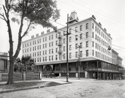 Jacksonville, Florida, circa 1905. "Hotel Aragon, Forsyth and Julia streets." 8x10 inch dry plate glass negative, Detroit Publishing Company. View full size.